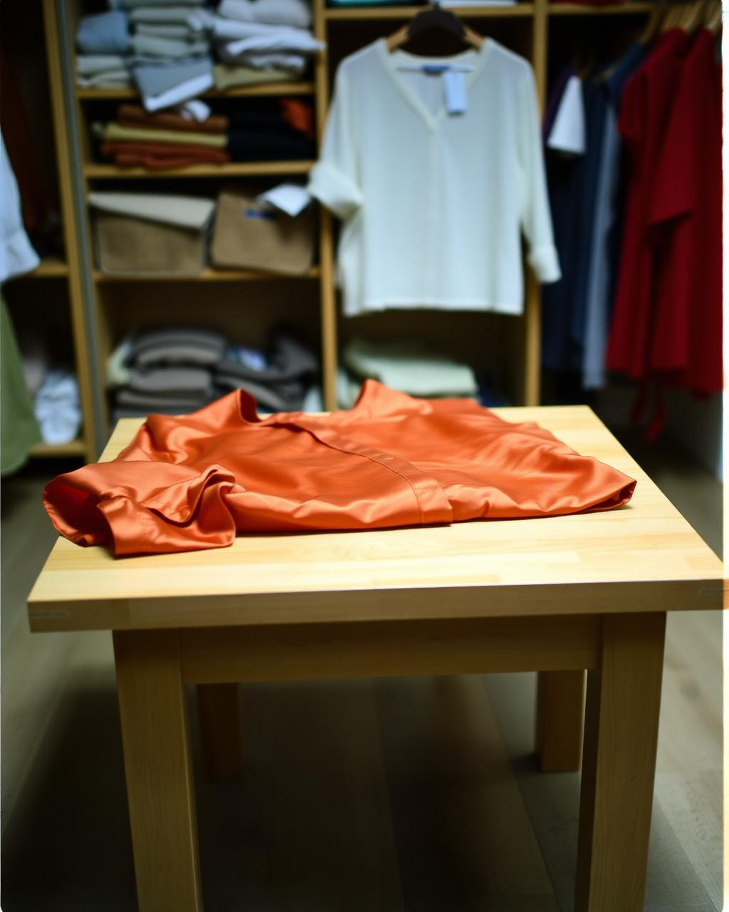 Foto casual de una blusa doblada sobre una mesa